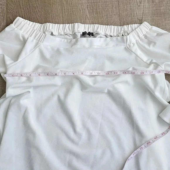 OFF THE SHOULDER 3\4 SLEVES EGGSHELL COCKTAIL BLOUSE - Picture 3 of 6